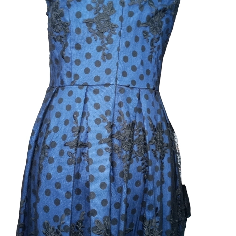 MissMay Retro Pin-Up Swing Dress Polka-Dot Floral Lace Blue/Black Size Small - Picture 13 of 16